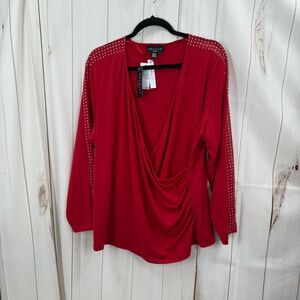 Premise Woman Women’s 1X Red Plus Size Blouse Top New